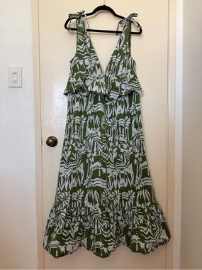 Marie Oliver Whitley Tie-Strap Peplum Maxi Dress in green size 8